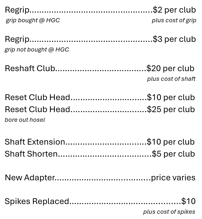 Club Repair Pricing
